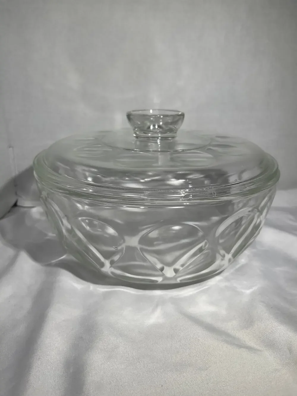 Pyrex Sculptured Ovenware Thumbprint Clear Glass Covered Casserole Vintage